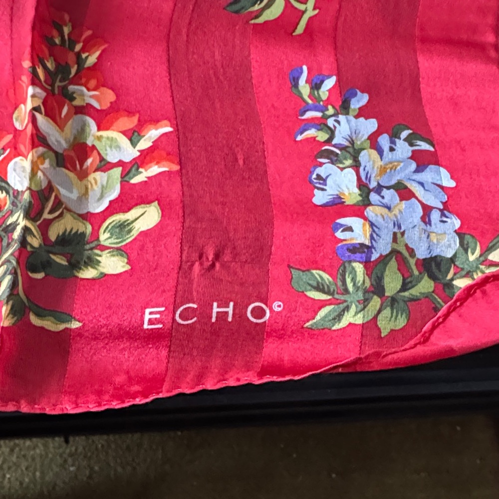 Echo Vibrant Red silk Scarf with Floral Accents